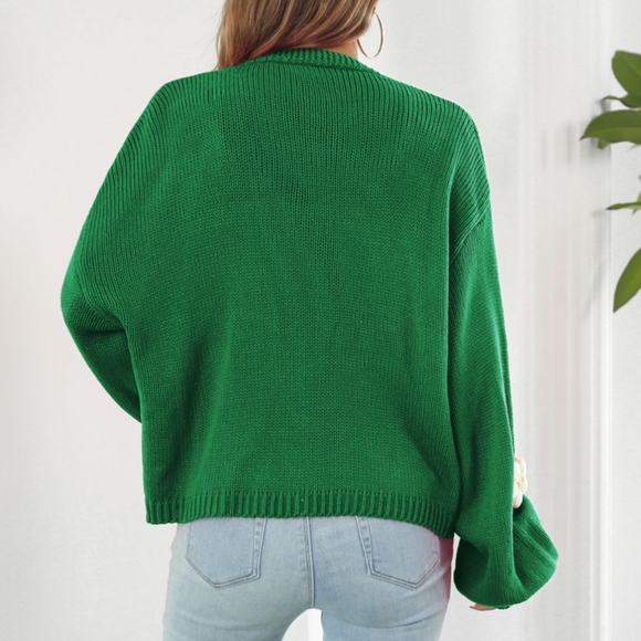 Timeless Daisy Open Front Cardi - Green - Picture 2 of 3